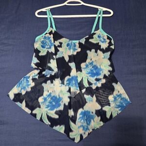 Beach House Tankini Top Womens 12 Multicolor Floral Spaghetti Strap Built In Bra